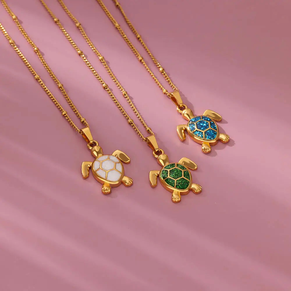 Hemasa Drop Oil Turtle Pendant Stainless Steel Necklaces for Women