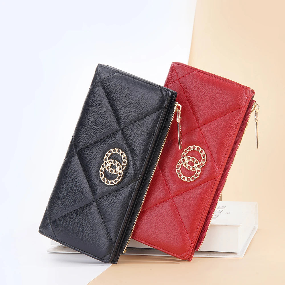 Hemasa Women's Long Wallet Pu Leather Multi Slots Card Holder Large Capacity Zipper Coin Purse Phone Clutch Red White Wallets for Women