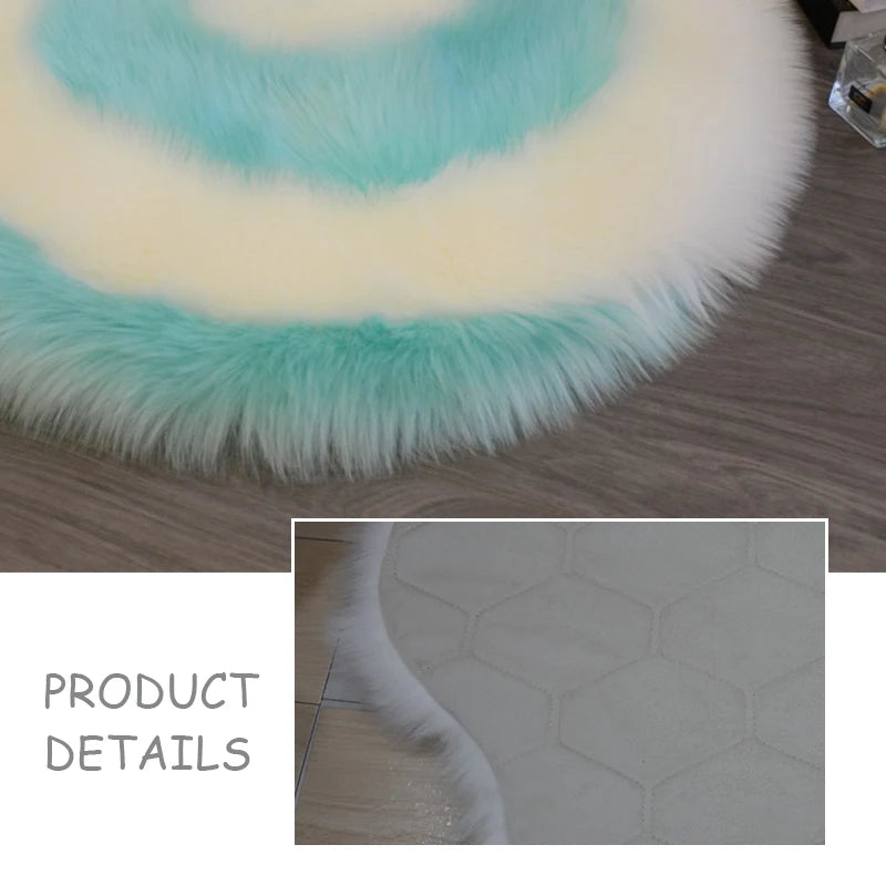 Soft Fluffy Faux Fur Rug Washable Mat Living Room Bedside Shaggy Fur Rugs Small Round Carpets Bedroom Floor Cushion Mats