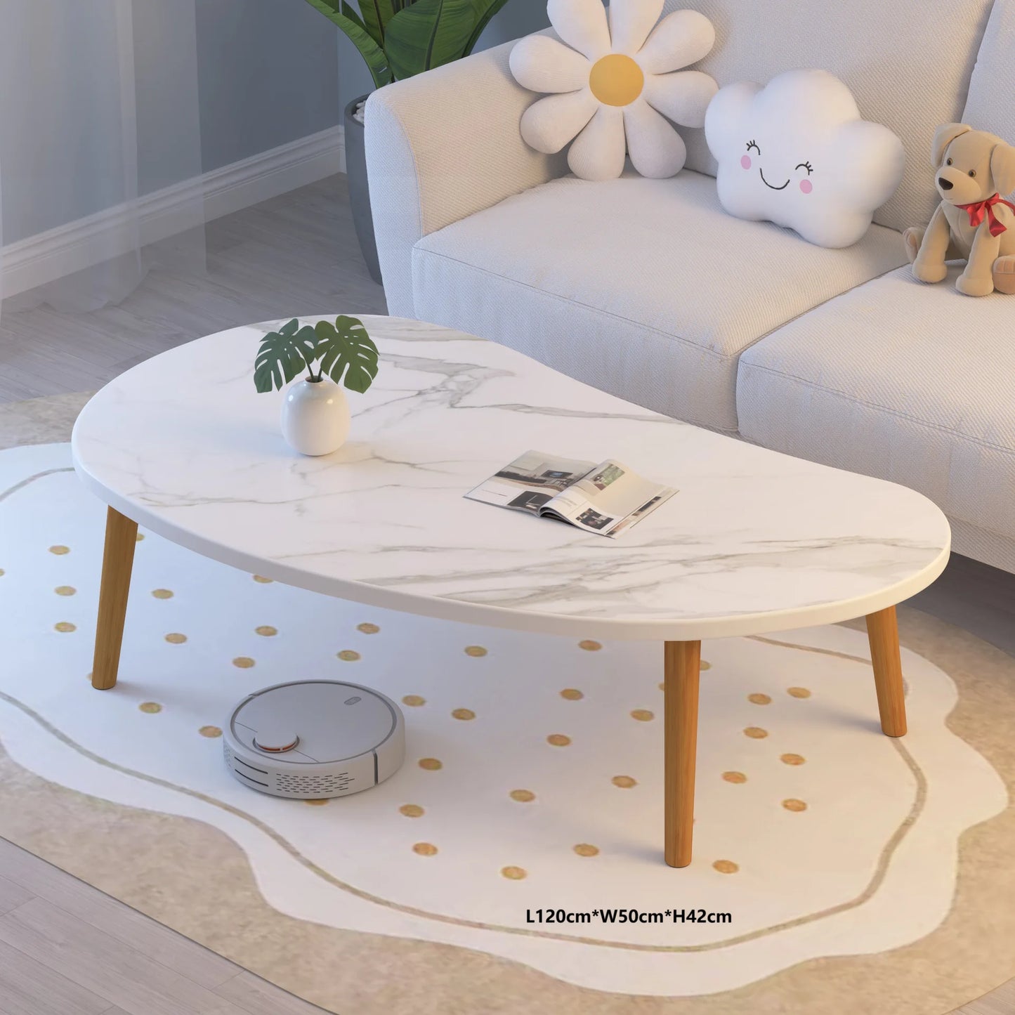 Formwell 120*50cm top Mango-Shaped Oval Coffee Table Sofa Table Accent Table for Living Room easy assembling