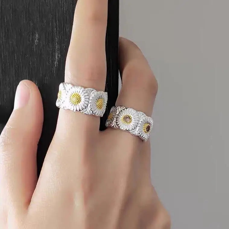 925 Sterling Silver Rings For Women Flower Simple Minimalist Open Finger Ring Fashion Band Female Bijoux Gift