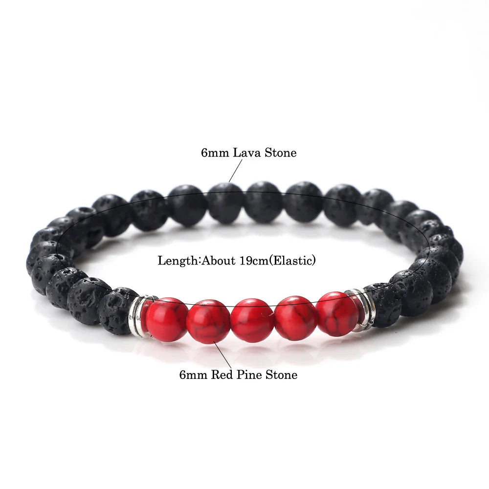 6MM Red Natural Stone Beads Prayer Bracelets For Women Men Tiger Eyes Lava Hematite Stretch Bracelets Couples Handmade Jewelry