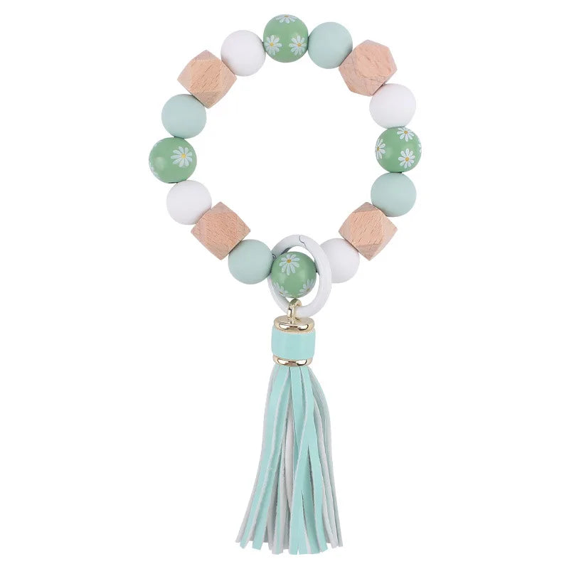 Food Grade Silicone Round Beaded Keychain Fashion Women Wristlet Bracelet Keyring For Anti-Loss Lobster Clasp Keychain Jewelry