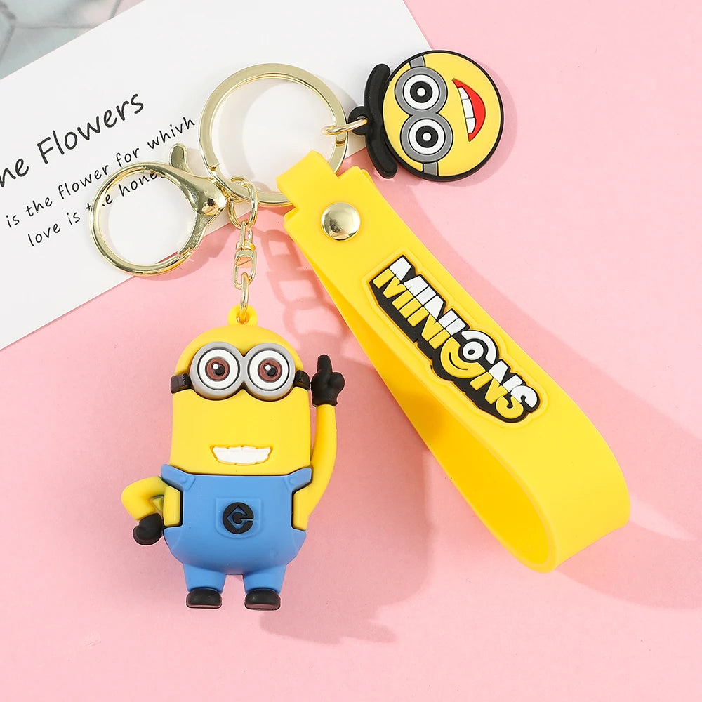 Kawaii Minions Keychain Cartoon Toys Model Silicone Pendant Keyring Cosplay Chinese Zodiac Car Backpack Key Holder Accessories