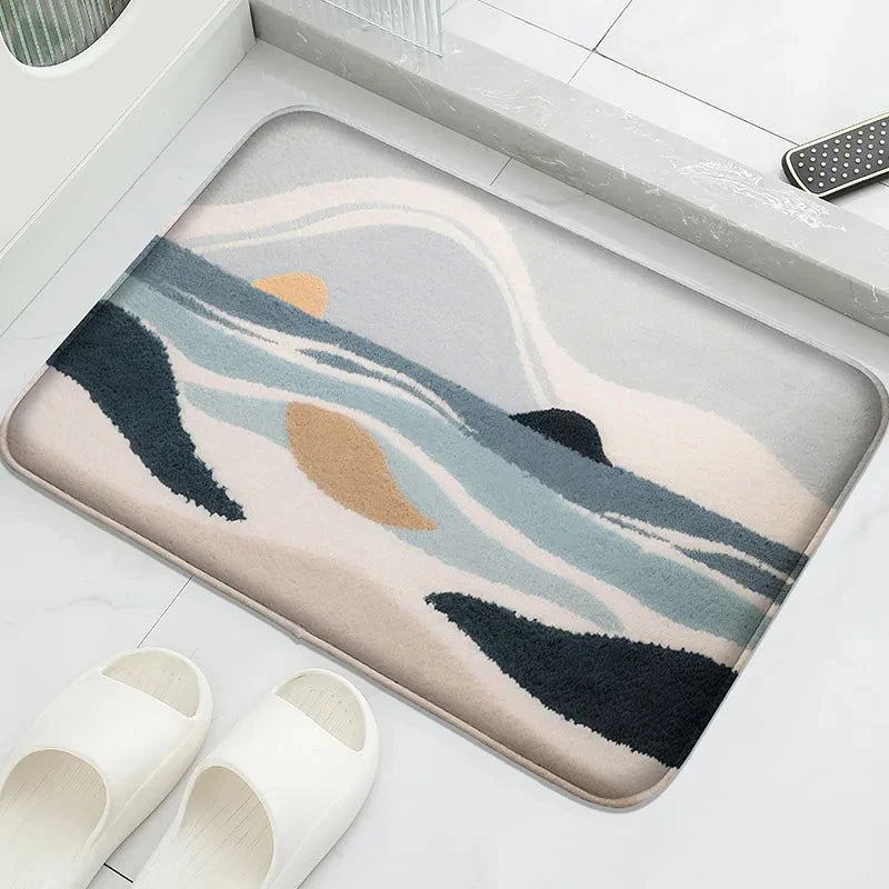 Hemasa Flannel Material Floor Mat Household Absorbent Foot Mat Modern Mat Bathroom Small Carpet Machine Washable Retro Home Decorative
