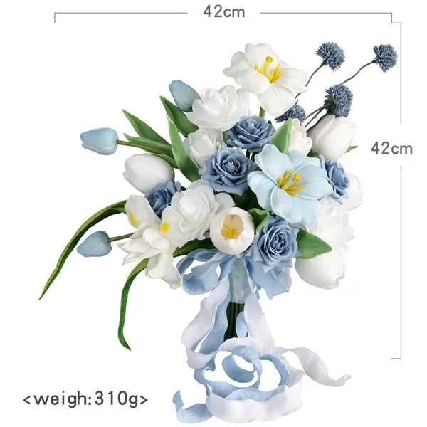 Tejesa  white Colour Handmade Artificial  Flowers  Wedding Bouquet for Bride / Bridal Bouquet for Boho Wedding Ceremony Decor