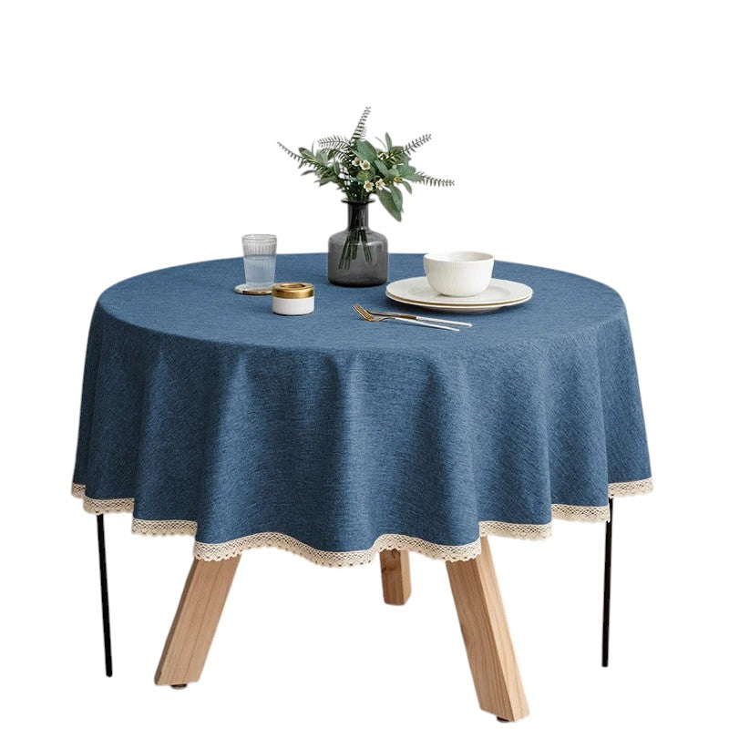 Tejesa Round Solid Color Faux Linen Tablecloth with Lace Trim-Waterproof/Spill Proof/Stain Resistant/Oil Proof-for Banquet,Parties