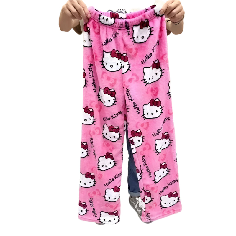 Hemasa  Hello Kitty  Loungewear Set Loose Flannel Ladies Pajama Pants  for Girls