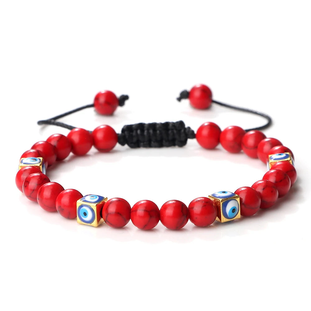 Fashion Adjustable Turkish Evil Eye Braided Bracelet Women Natural Stone 6mm Bead Bangles Men Lucky Friendship Gift Jewelry Yoga