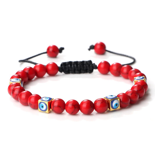 Fashion Adjustable Turkish Evil Eye Braided Bracelet Women Natural Stone 6mm Bead Bangles Men Lucky Friendship Gift Jewelry Yoga