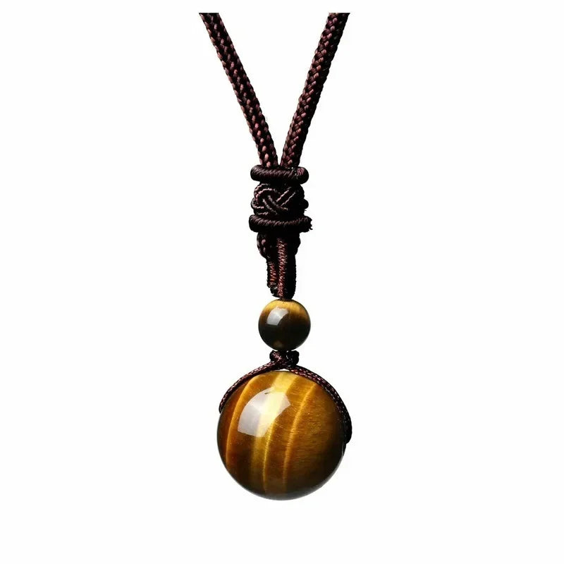Hemasa 16mm Black Obsidian Tiger Eyes Amethyst Stone Women Men Necklaces with Adjustable Braided Rope Cords Natural Crystal Pendant