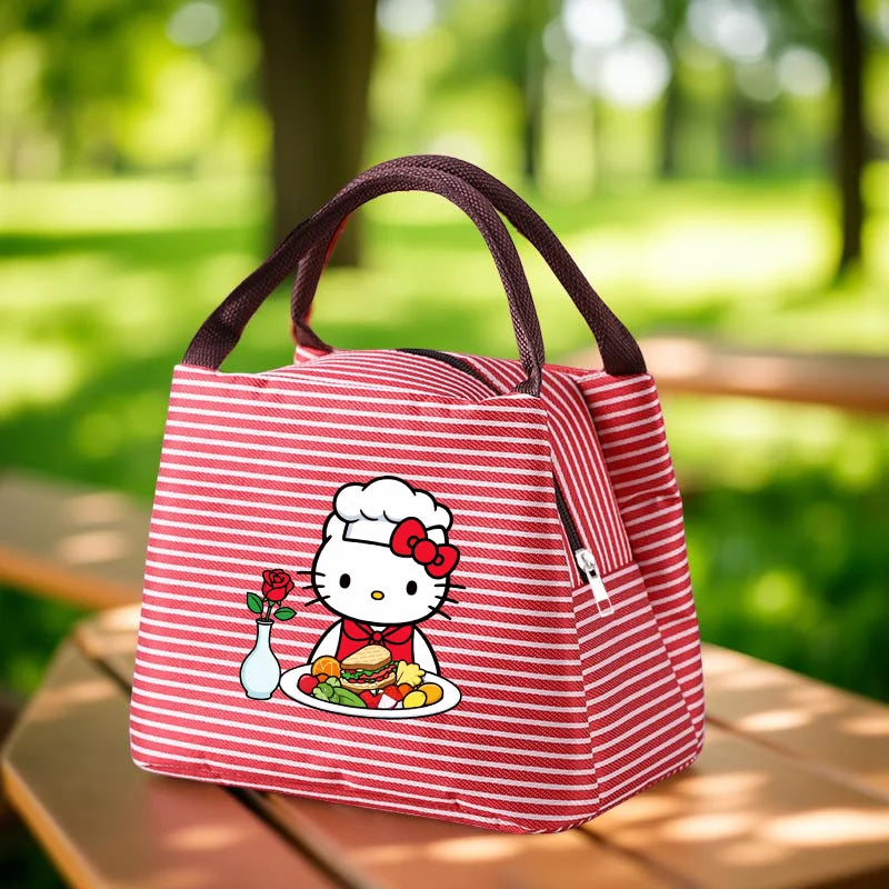Hello Kitty Insulated Striped Lunch Bag Kuromi Portable Tote for Meals, Picnic Carrier, Suitable for School, Work, Beach Outings