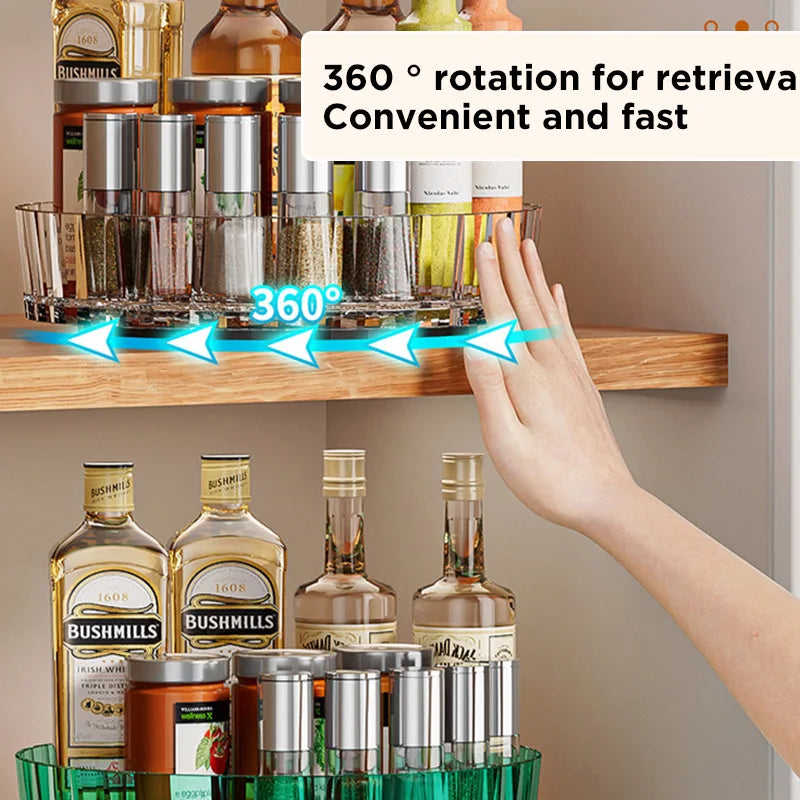 Hemasa Rotating Tray Spice Rack Pantry Cabinet Turntable With Base Storage Bin Kitchen Organizer For Seasoning Cosmetic Storage Box