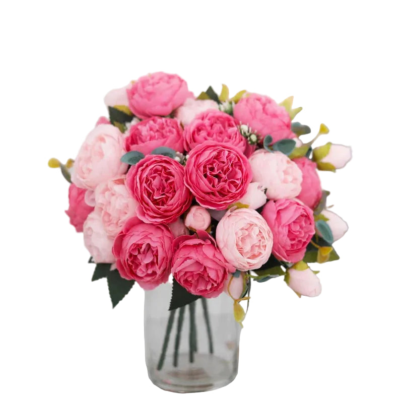 Tejesa 3 Pcs  Peony Artificial Flower Exquisite Wedding Bridal Party Bouquets Home Vase Accessories Fake Christmas Table Garden Backdrop Decor