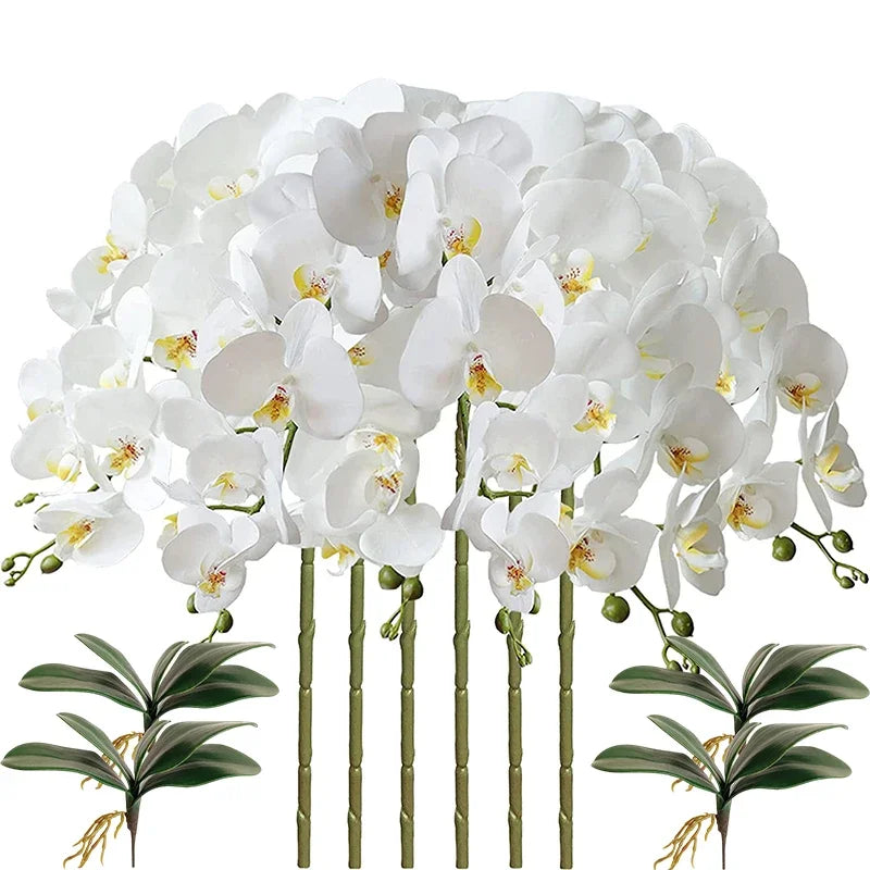 32 Inch Artificial Phalaenopsis Flowers 9 Heads Artificial Orchid Butterfly Flowers Stem Plants for Home Decor 6PCS