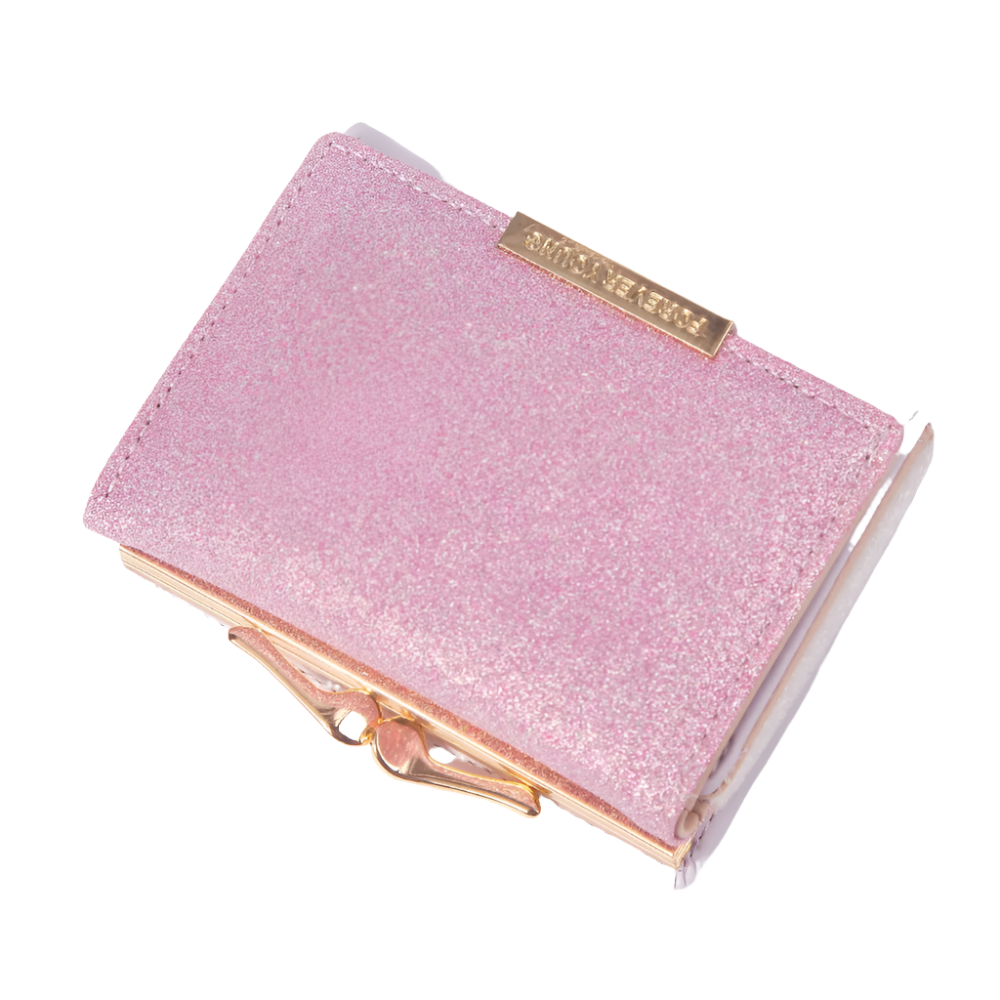 Hemasa Metal Buckle Ladies Bright Leather Fashion Purse,Women's Short Wallet, Small Shiny Leather Three Fold Leather Wallet
