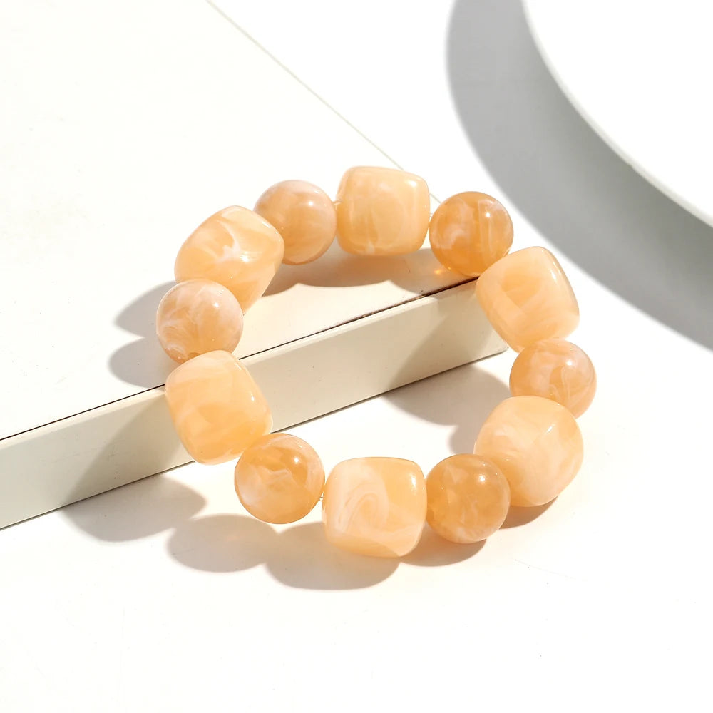 Bohemian Acrylic Geometric Square Round Beads Elastic Bracelets for Women Trendy Resin Beaded Stackable Bracelet Bangle Jewelry