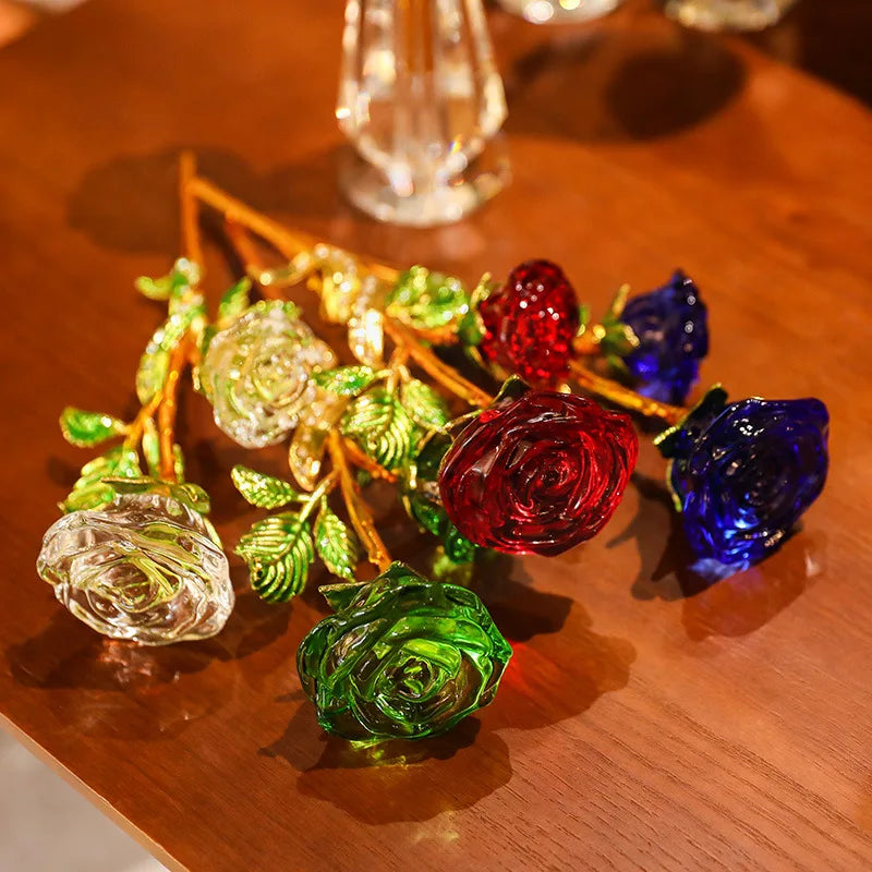 Hemasa Valentine's Day 30cm Crystal Glass Rose Ornaments Vase/ Living Room Decorations