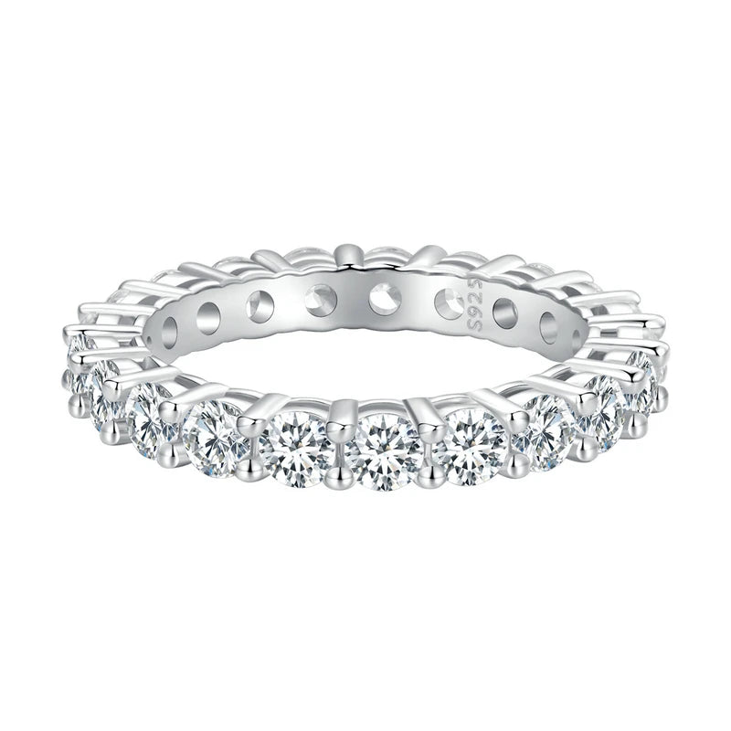 BAMOER Platinum Plated Moissanite Ring Full / Half Eternity Band for Women 925 Sterling Silver Diamond Wedding Engagement Ring