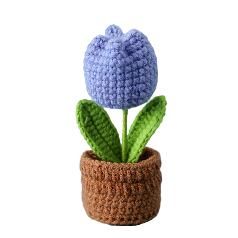 Hemasa Mini Tulips Crochet Flowers Potted Cute Knitting Flowers /Table Car Decor Handmade Artificial Tulips