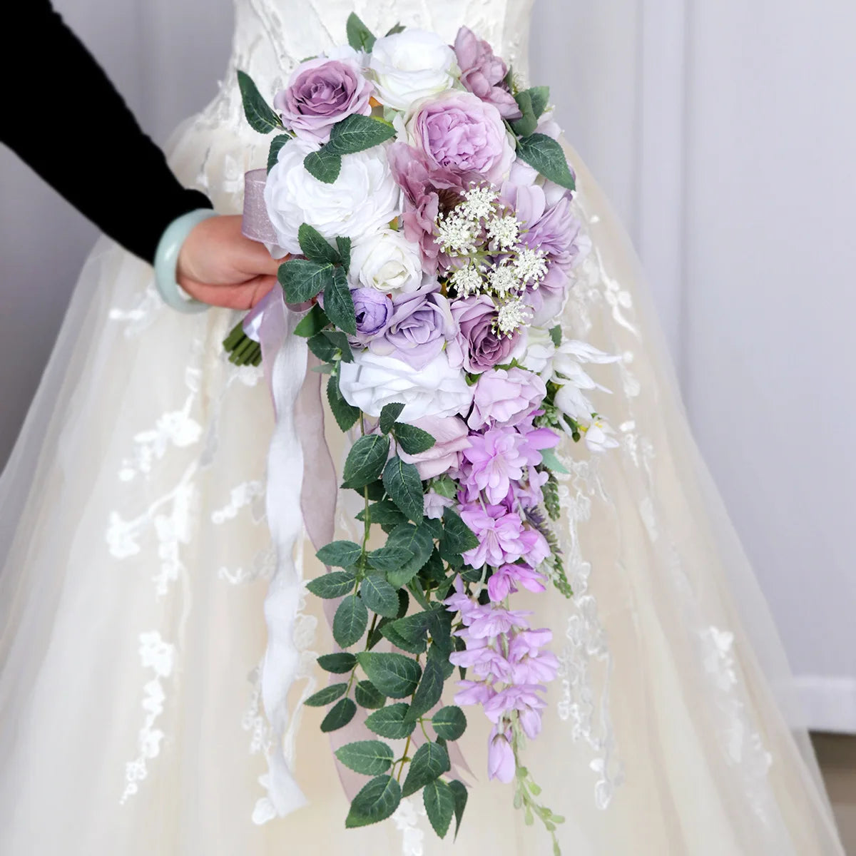 Tejesa Rustic Cascading Wedding Bouquets for Bride /Artificial Flower Waterfall Bridal Bouquet for Wedding