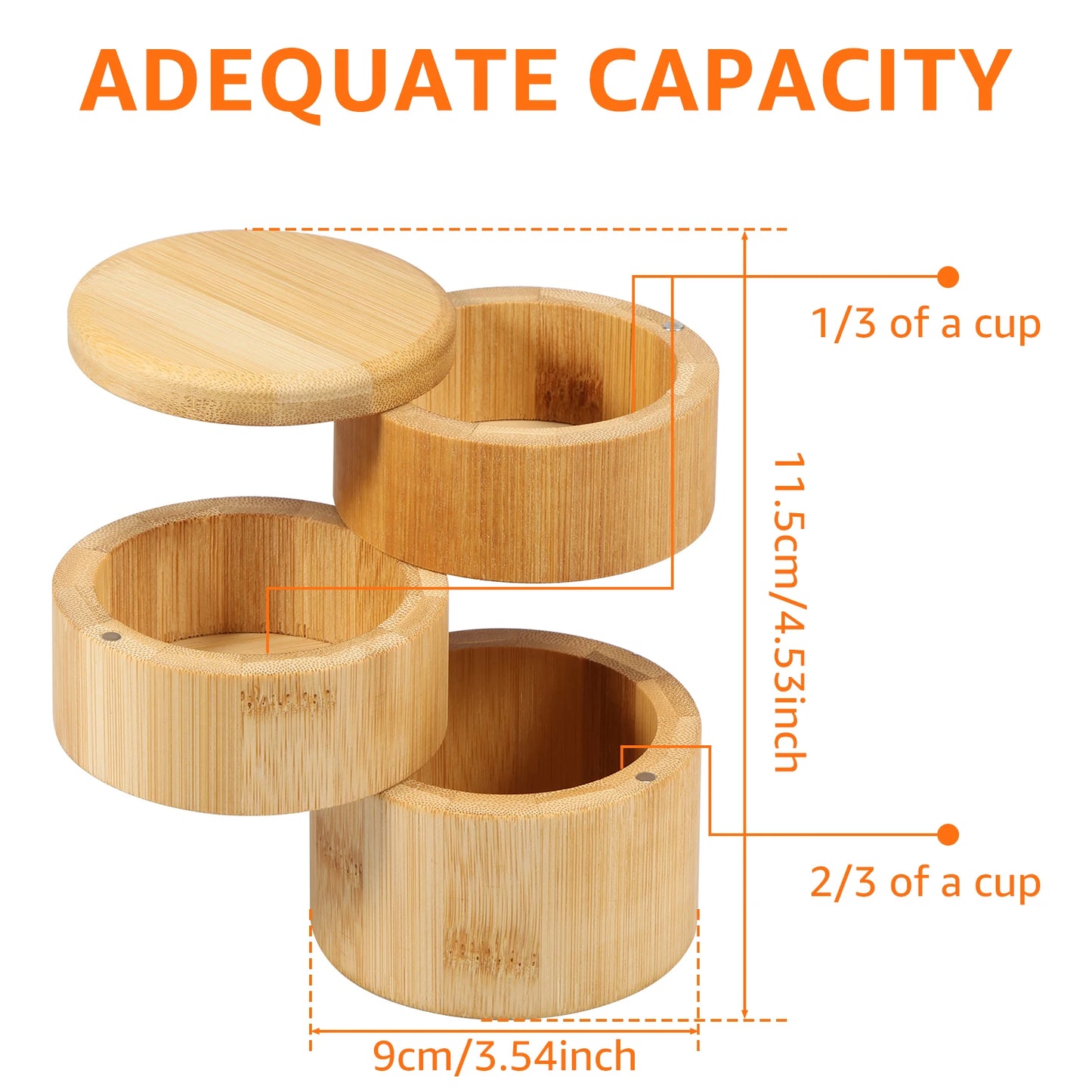 Tejesa 3Tier Salt Box Spice Jar Kitchen Seasoning Jar Bamboo Pepper Container Jar with Magnetic Lid Candy Earring Jewelry Salt Storage