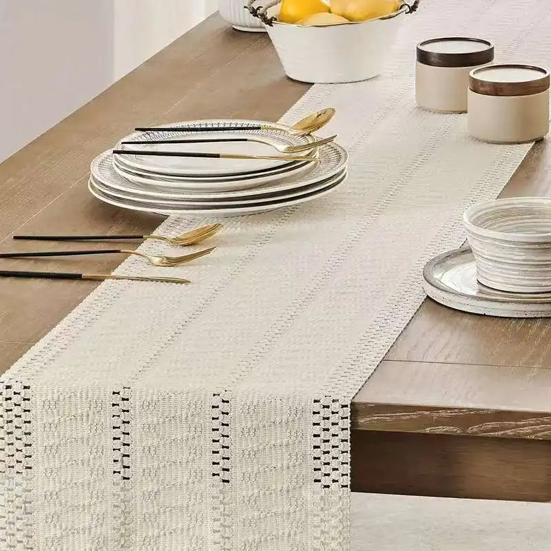Tejesa Cotton Linen Table Runner Bohemia Solid Table Flag with tassels for Wedding Home Dining