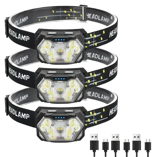 Hemasa USB Rechageable Motion Sensor Headlight 9 Led Strong Light Headlamp Portable Fishing Camping Outdoor Head Lamp Work Flashlight