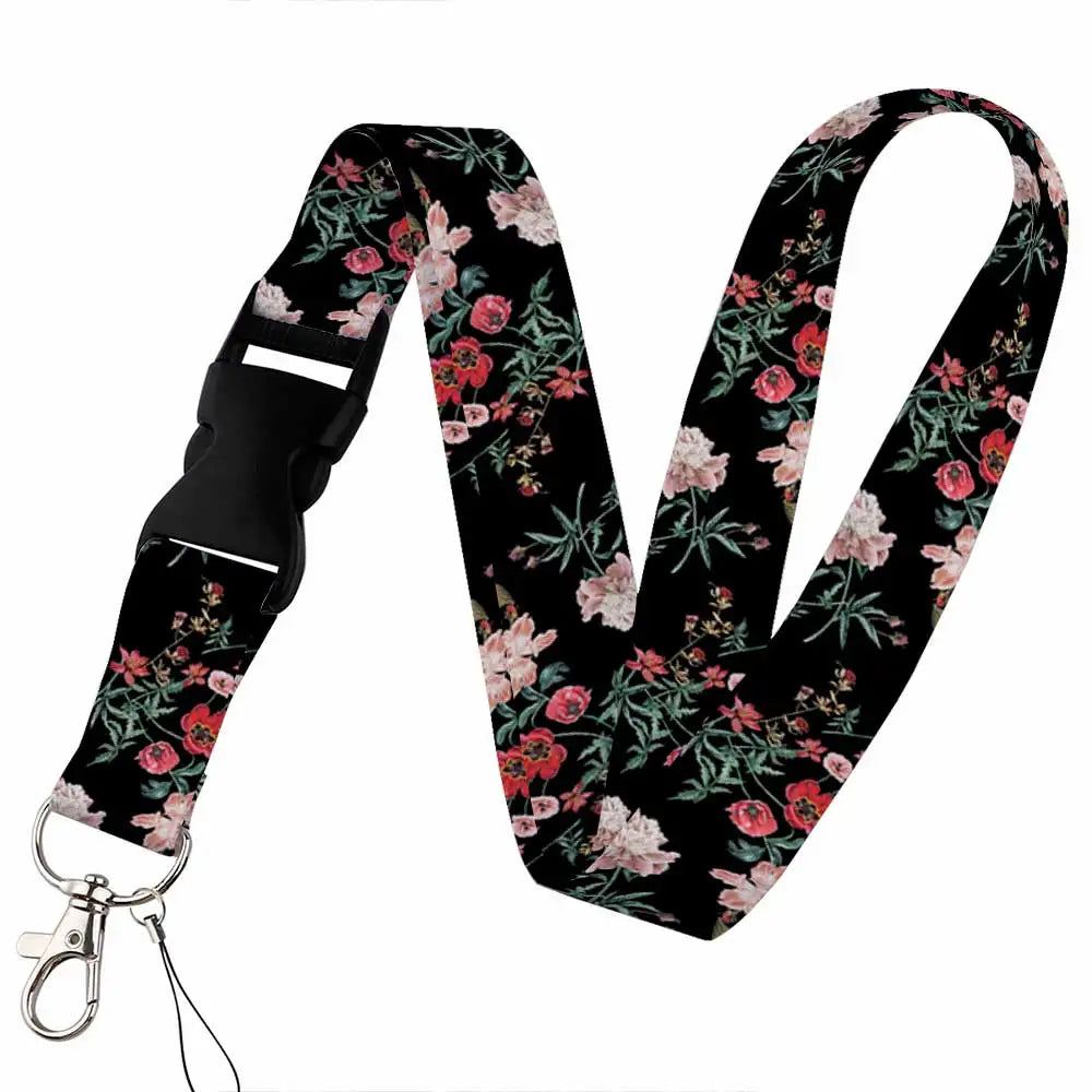 Tejesa Beautiful flower Lanyard Keys Chain Badge Holder ID Credit Card Pass Hang Rope Lariat Mobile Phone Charm Accessories Gifts