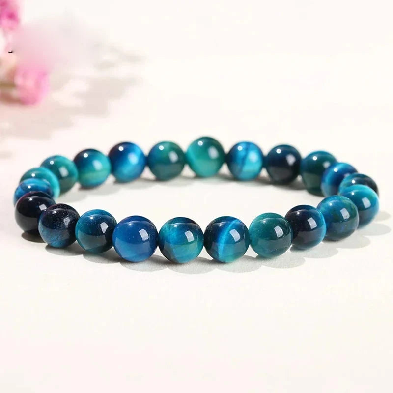 Hemasa Blue Natural Stone Cat Eye Beads Stretch Bracelet For Women