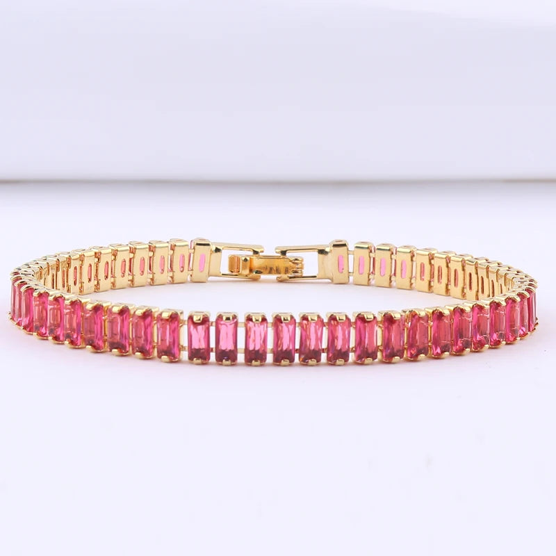 18K Gold Plated Cubic Zircon Adjustable Colorful Bracelets For Women Girls Rainbow CZ Jewelry Best Birthday Party Wedding Gift