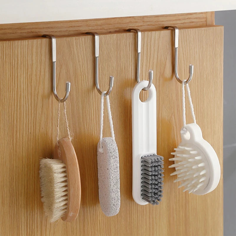 Hemasa 4pcs Stainless Steel Kitchen Bathroom Cabinet Door Coat Towel Rack S-Shape Cabinet Storage Rack Bathrobe Hanger Holder Hooks