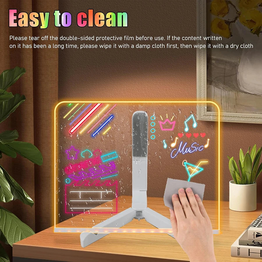 LED Note Board with Colors, Light-Up Acrylic Message Board, Acrylic Dry-Erase Board with Light, Light-Up Drawing Board for Home