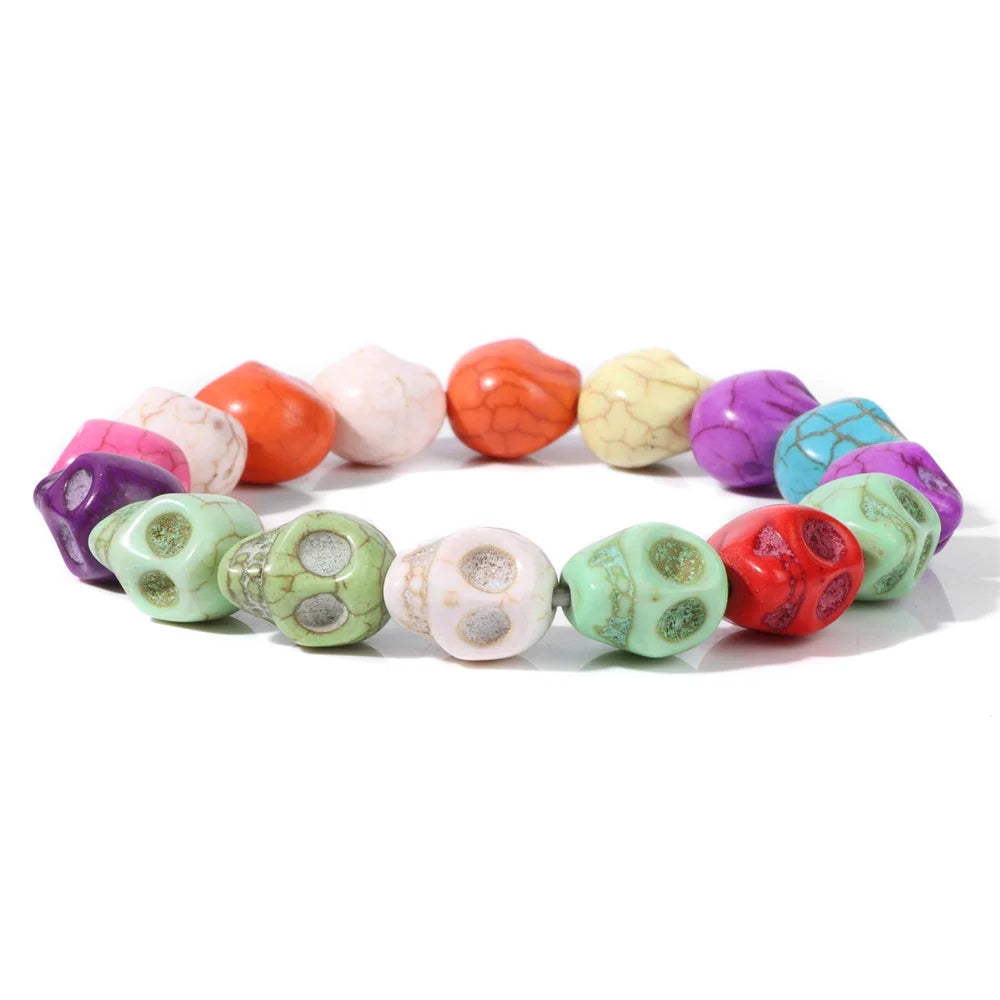 Colorful Skull Bracelet Sea Turtles Beaded Bracelets For Women Men Pink Red Blue White Howlite Stone Elastic Friendship Bangles