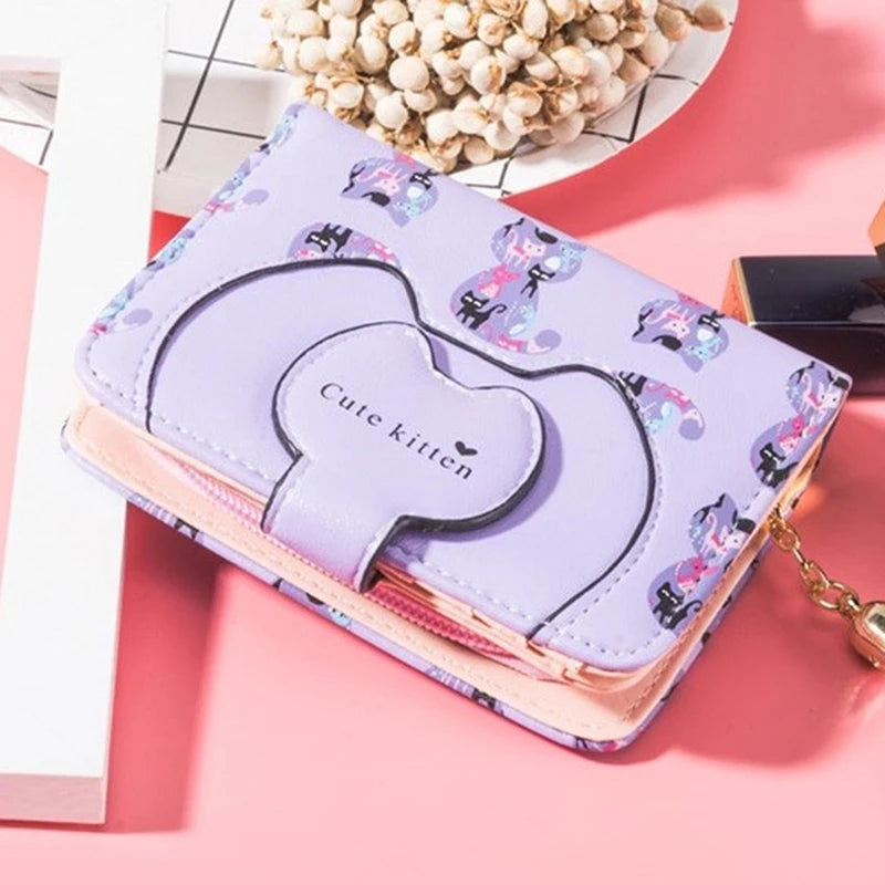 Tassel Cartoon Cat Women Wallet Printing PU Leather Women Wallet Brand Designed Coin Purse Female Card Holder Cute Girl Wallet