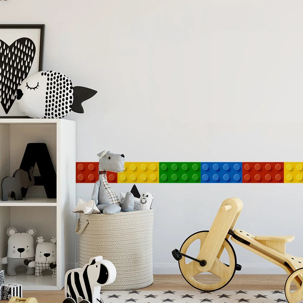 Tejesa 3D Blocks Wallpaper For Kids Room School Decor PVC Wall Sticker Borders DIY Vinyl,Children Teen Classroom  Adhesive Wallpaper