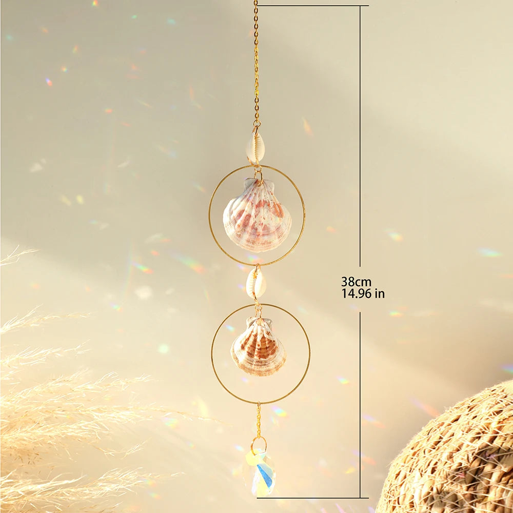 Hemasa Shells Sun Catcher Crystal Rainbow Prism Garden Decoration Sun Catchers Crystal Light Catcher Real Conch Hanging Window Ornament