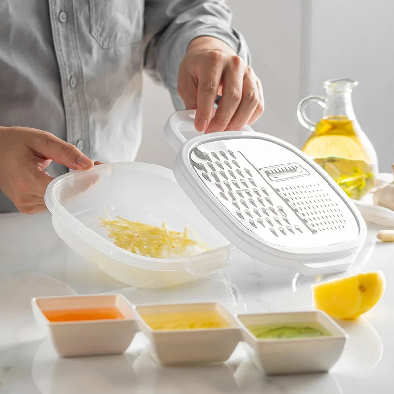 Hemasa  Stainless Steel Cheese Grater and Peeler Set with Container and Lid / Multi-Functional Kitchen Utensil Kit for Vegetables