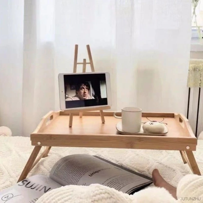 Hemasa Portable Natural Bamboo Bed Tray Breakfast Laptop Desk Reading  Gaming Desk Folding Table Useful Simple Kitchen Tool 50x30x25cm