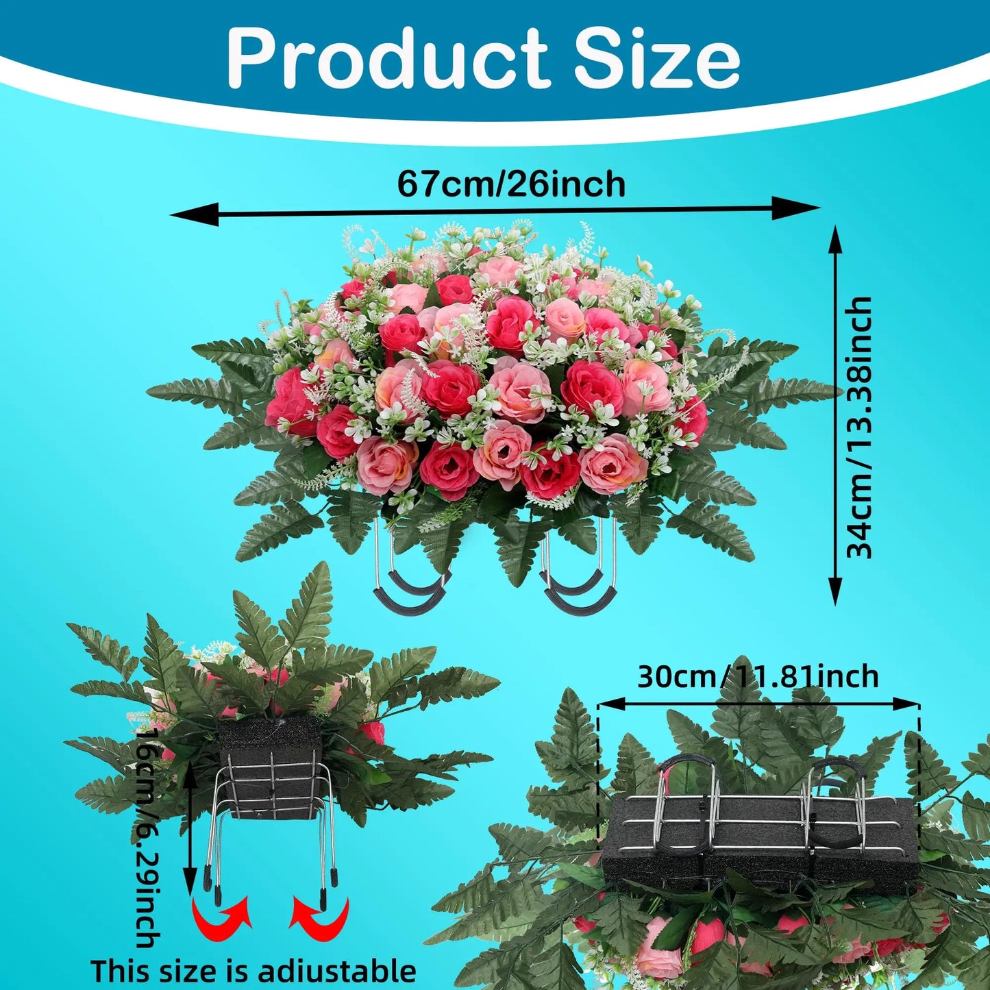 Headstone Flower Saddle, Large Artificial Cemetery Flowers for Grave, Cemetery Memorial Flowers for Outdoor Tombstone Decoration