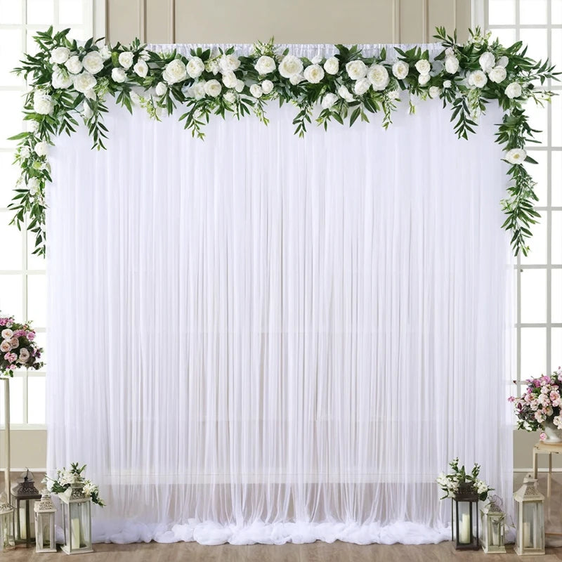 2PC Elegant White Sheer Backdrop Curtain with Pole Pocket Design Suitable for Weddings, Bridal Showers, Birthdays, Anniversaries
