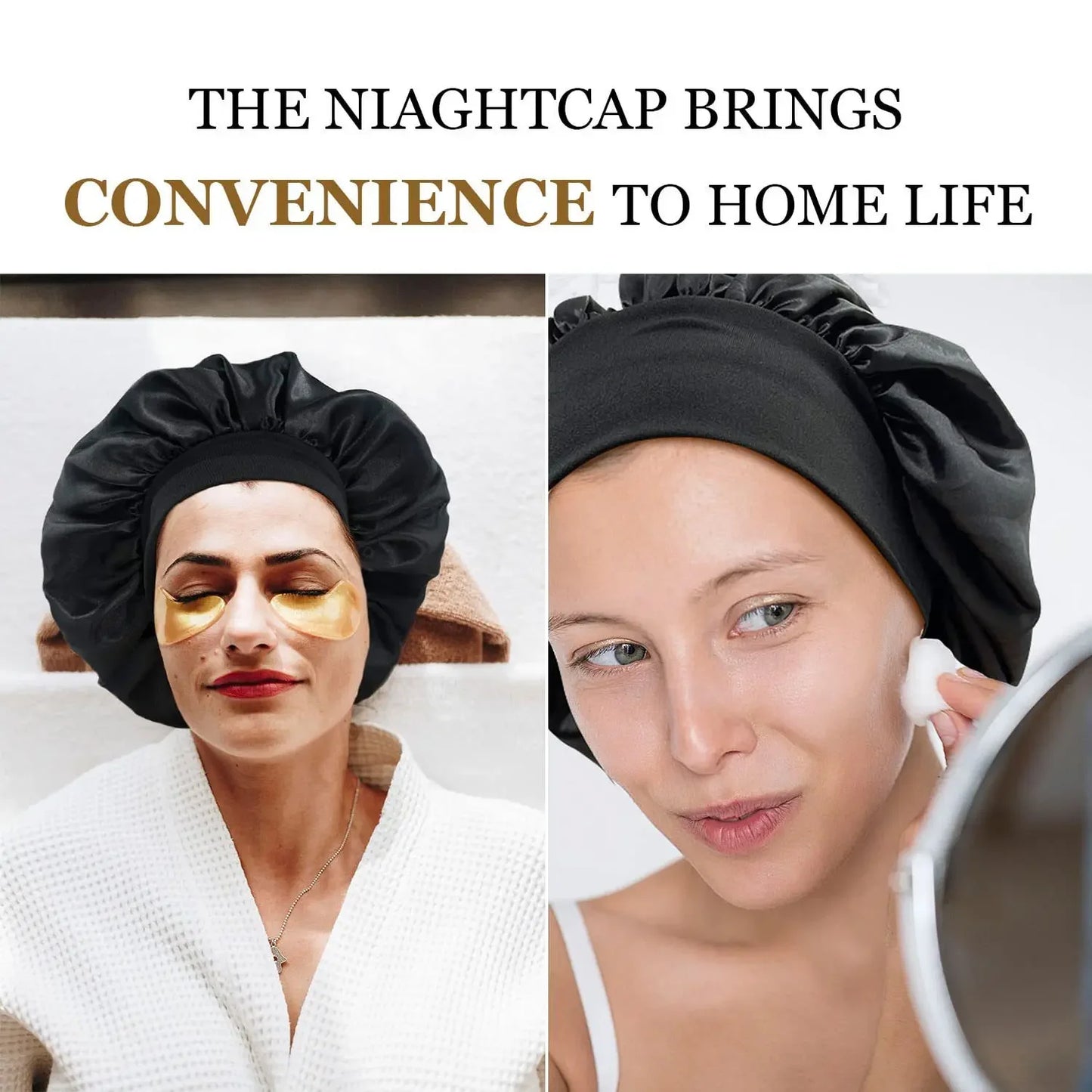 Hemasa Women Satin Bonnet Hair Bonnet for Sleeping Hair Care Silk Bonnets Solid Wide-brimmed Sleeping Hat with Elastic Soft Band