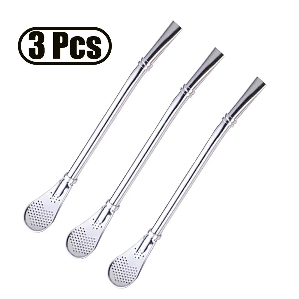 1-10Pcs 304 Stainless Steel Drinking Straw Spoon Tea Filter Reusable Bombilla Gourd Cocktail Straw Spoon Coffee Bar Accessory