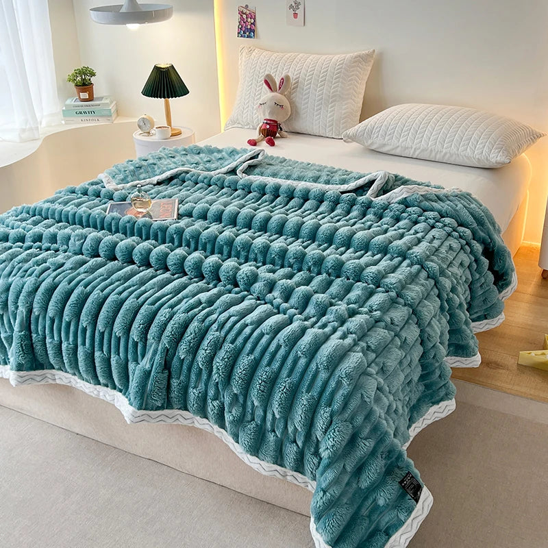 Stripped Blanket for Bed Thermal Blanket King Size Sherpa Fleece Throw Blanket for Couch Sofa Bedroom Soft Warm Blanket