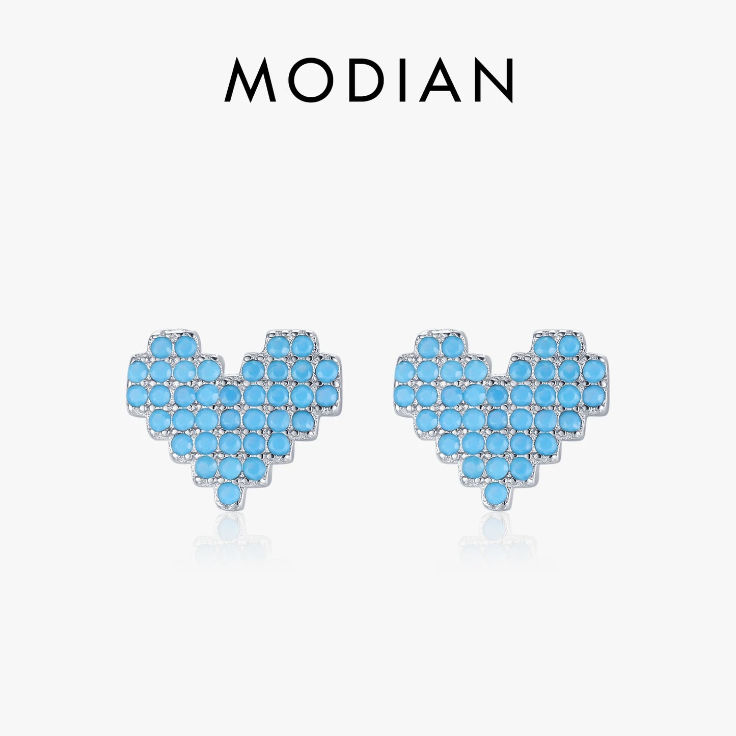 Modian 925 Sterling Silver Vintage Turquoise Stud Earrings for Women Romantic Heart Ear Studs Hypoallergenic Fine Jewelry