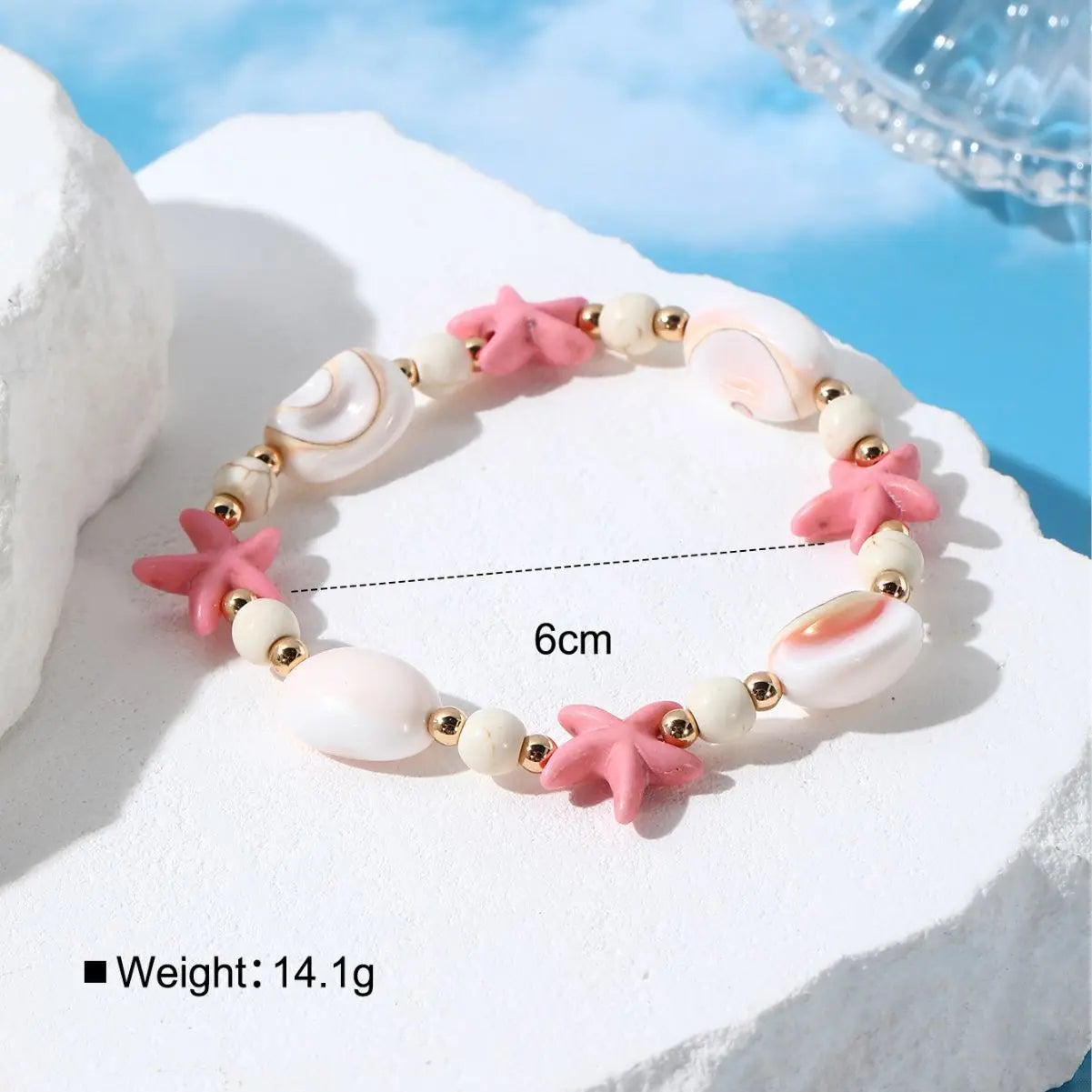 Hemasa 3PCs Boho Starfish Ceramics Beads Bracelet for Women