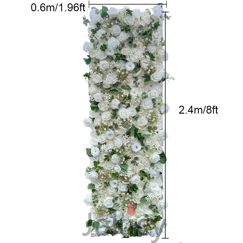 Rose Hydrangea Green Leaf Artificial Flowers Wall Cloth White Roll Up Curtain Hang Floral Wedding Event Backdrop Decor Props