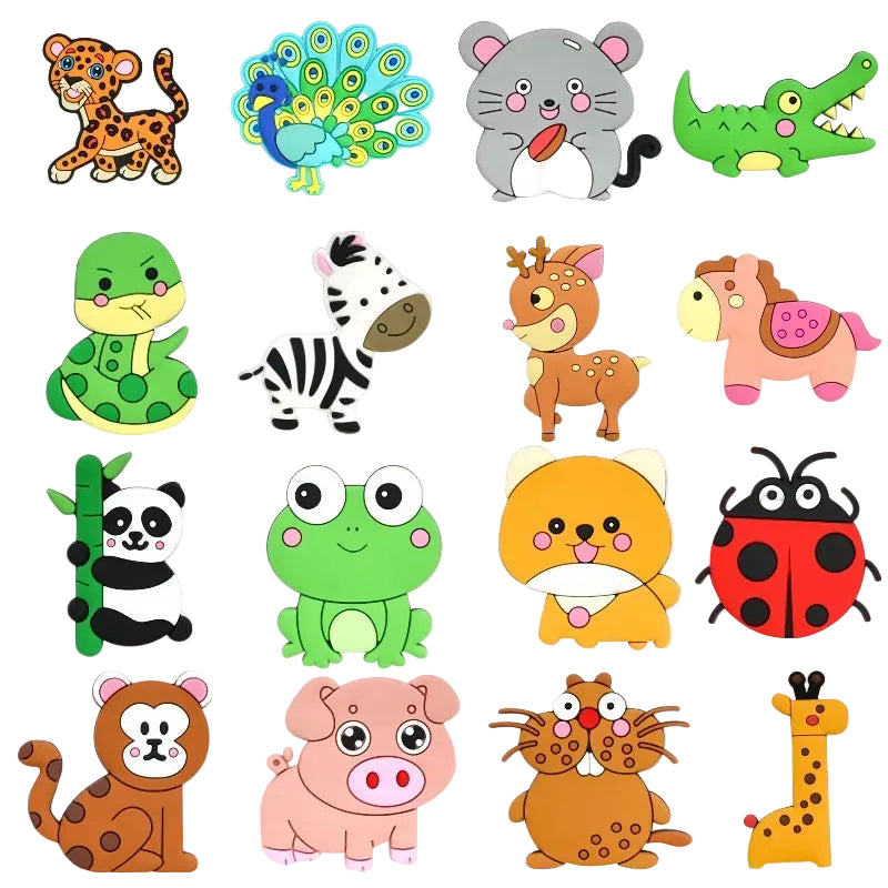 Tejesa 12pcs Cute Animal Fridge Magnets Set with Elephant, Giraffe,Cow, Sheep,Koala,Panda,Frog and so on - Soft Colorful Plastic Decor
