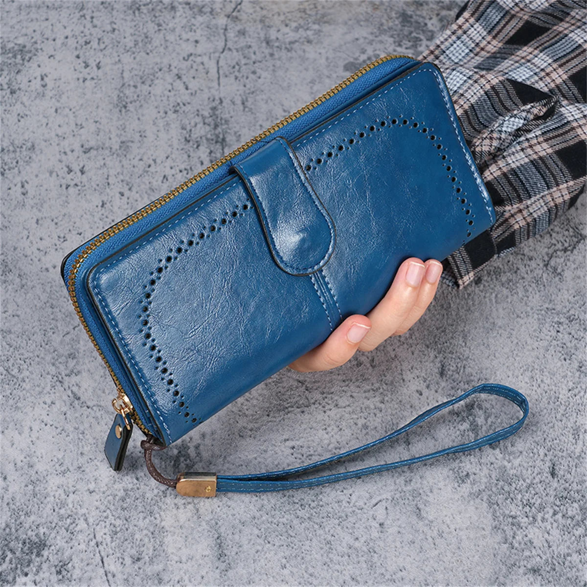 Hemasa Women's oil wax leather wallet / coin wallet Multi-function mobile phone bag multi-card bag