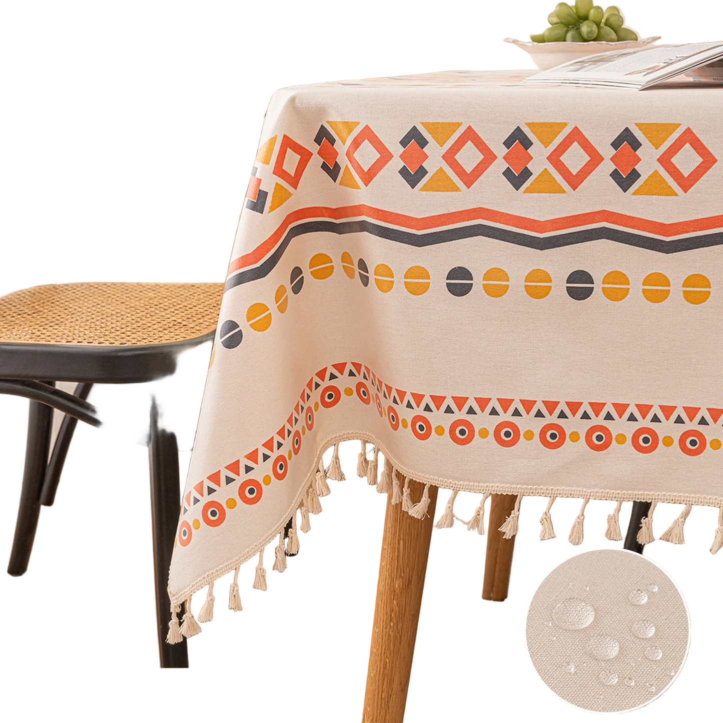 Tejesa  Cotton Linen  Tasse Waterproof Tablecloth /Patio/ Outdoor Wrinkle Free Table Protector Covers